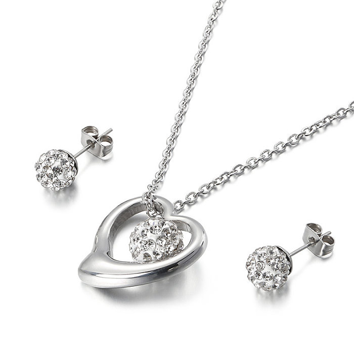 Stainless Steel Fashion Hollow Heart-shaped Necklace Earrings Two-piece Set