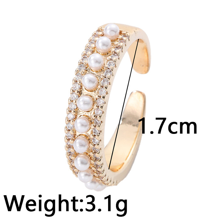 Simple Style Classic Style Geometric Copper Inlay Pearl Open Rings
