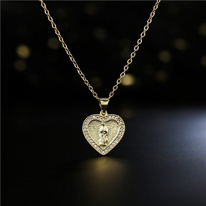 Collier rétro avec pendentif cœur vierge marie en zirconium blanc