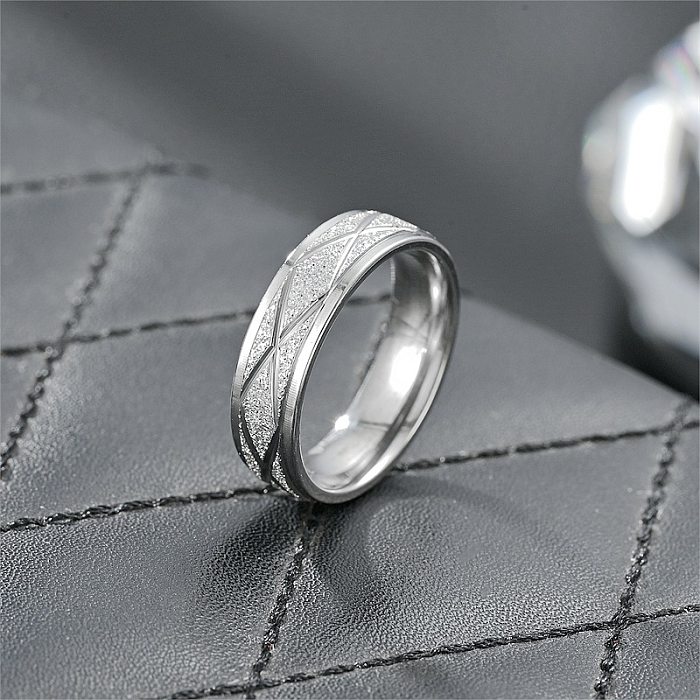 Simple Style Round Rhombus Titanium Steel Criss Cross Plating 18K Gold Plated Wide Band Rings