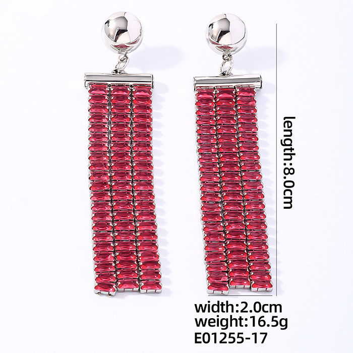 1 par de pendientes colgantes chapados en oro blanco con incrustaciones rectangulares redondas brillantes y brillantes