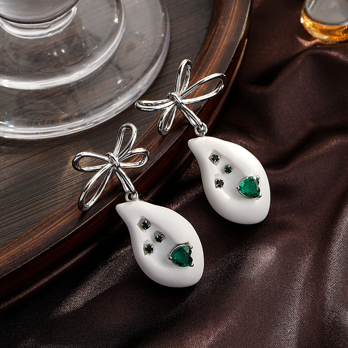 Boucles d'oreilles en forme de gouttelettes d'eau, Style Simple, incrustation de cuivre, Zircon plaqué argent, 1 paire