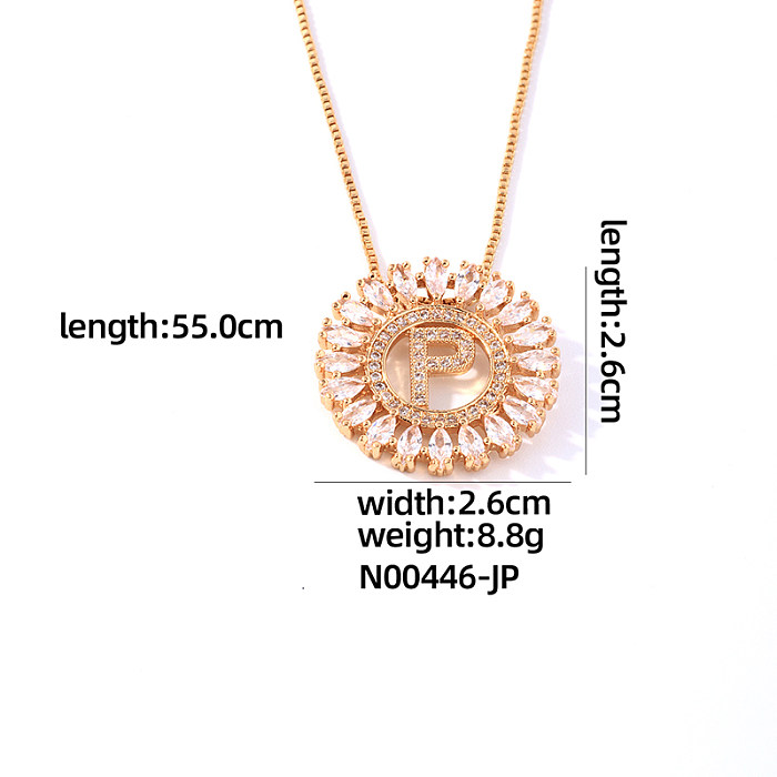 Casual Simple Style Round Letter Copper Plating Inlay Zircon Gold Plated Pendant Necklace
