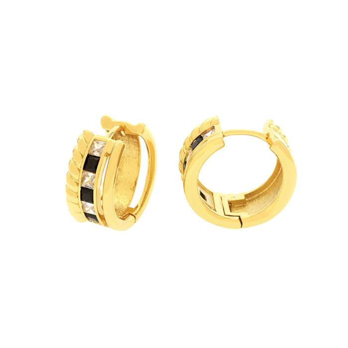 1 Pair Retro Simple Style Checkered Plating Inlay Copper Zircon 18K Gold Plated Earrings