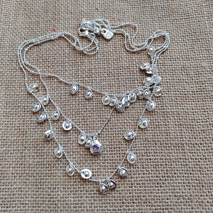 Artistic Round Copper Plating Inlay Crystal Silver Plated Three Layer Necklace