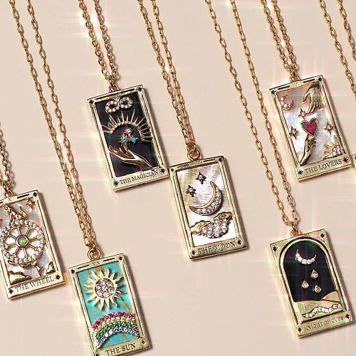 Fashion Square Copper Pendant Necklace Inlay Artificial Gemstones Copper Necklaces
