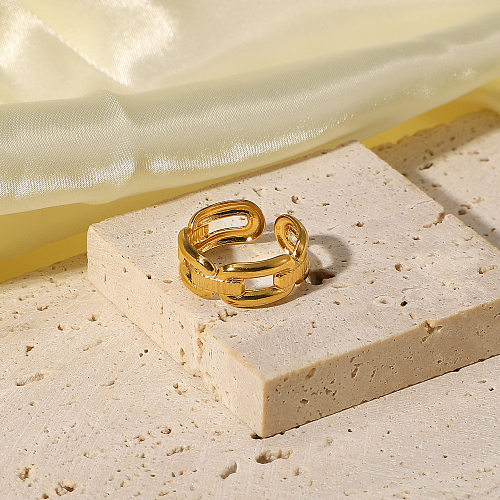 Europäische und amerikanische Ins-Internet-Promi-Ringe im gleichen Stil, offener Ring mit vier rechteckigen Schnallen, 18 Karat vergoldeter Edelstahlring für Damen