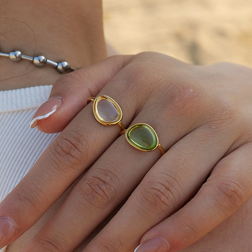 Elegante Damen-Ringe mit geometrischer Edelstahlbeschichtung und Harzeinlage, 18 Karat vergoldet