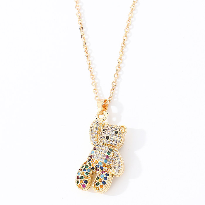 Casual Cute Hip-Hop Little Bear Copper Zircon Pendant Necklace In Bulk