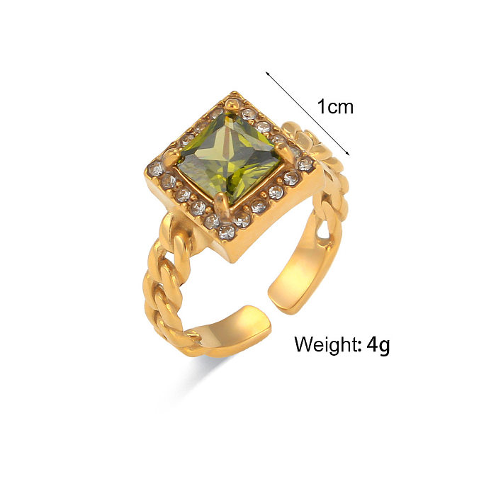 Retro Square Stainless Steel Open Ring Inlay Zircon Stainless Steel Rings
