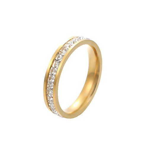 Anéis banhados a ouro de zircão 18K com revestimento de polimento de aço de titânio quadrado casual estilo simples