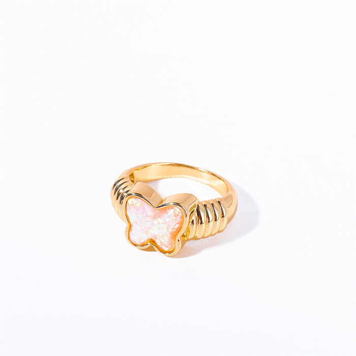 IG Style Heart Shape Butterfly Copper Plating Inlay Artificial Gemstones 14K Gold Plated Rings