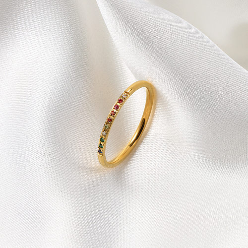 Anéis de strass artificiais com embutimento de aço titânio colorido estilo simples retrô