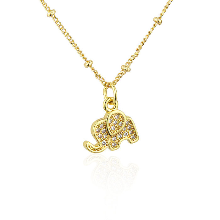 New Diamond Golden Elephant Pendant Copper Gold-plated Necklace