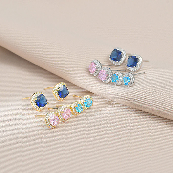 Simple Style Square Copper Plating Inlay Zircon Ear Studs 1 Set