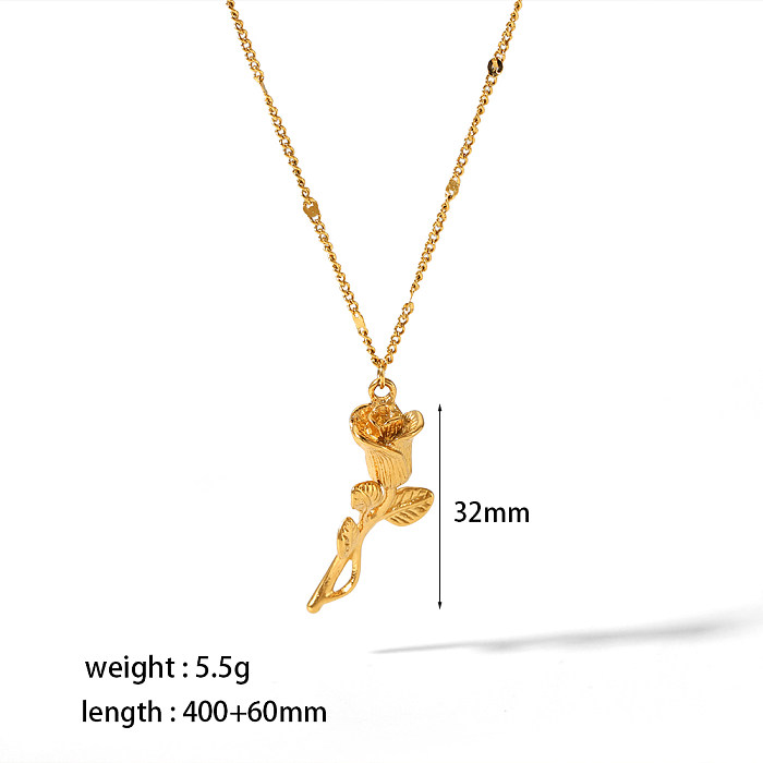 Simple Style Rose Stainless Steel Polishing Plating 18K Gold Plated Rings Necklace