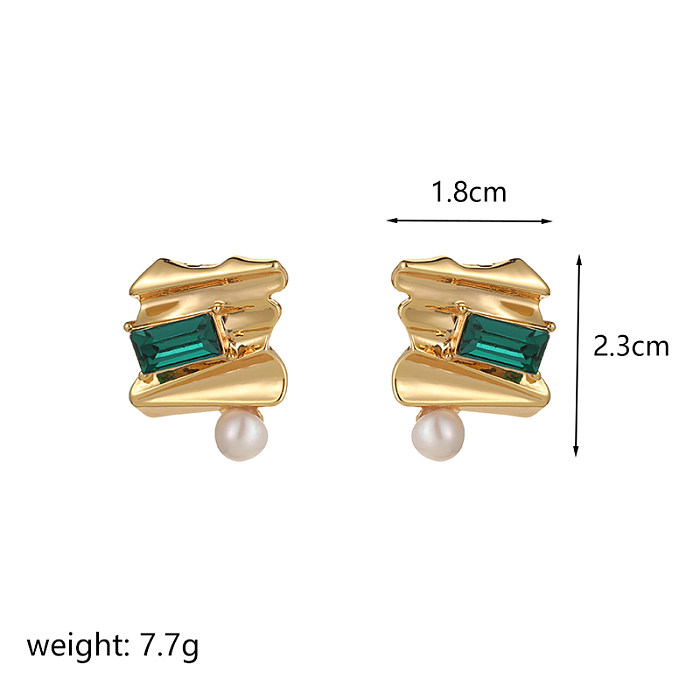 1 Pair Simple Style Irregular Plating Inlay Copper Zircon 18K Gold Plated Ear Studs