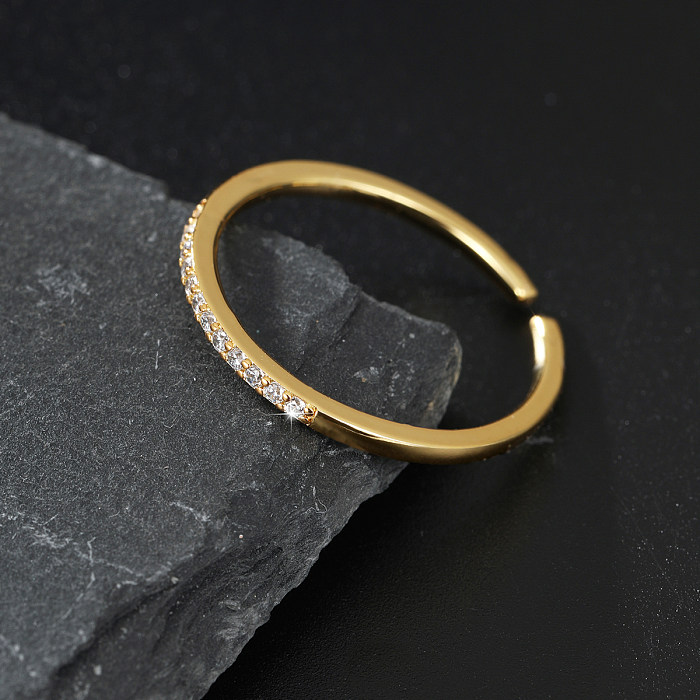 Modischer offener Ring mit geometrischem Stern, verkupfert, Zirkon, 1 Stück