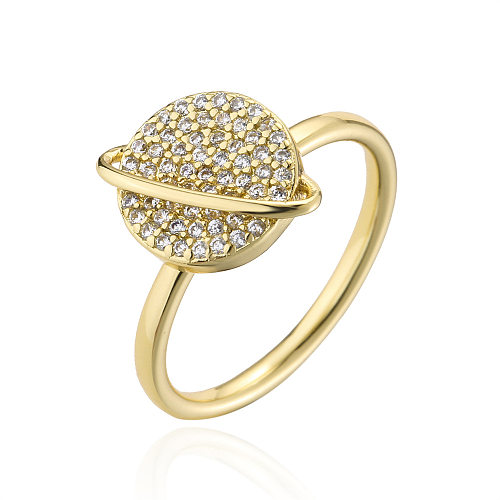 Fashion Planet Shape Rotatable Ring Copper Plated 18K Gold Zircon Ring Women