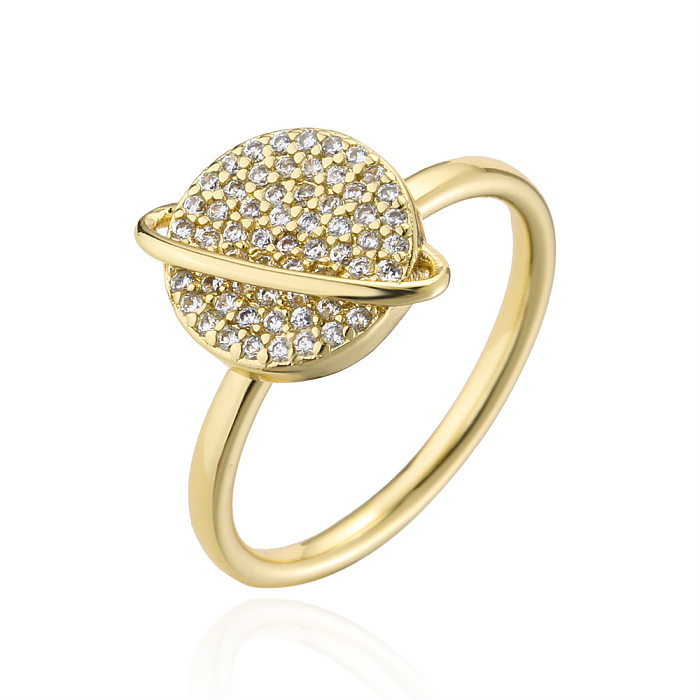 Fashion Planet Shape Rotatable Ring Copper Plated 18K Gold Zircon Ring Women
