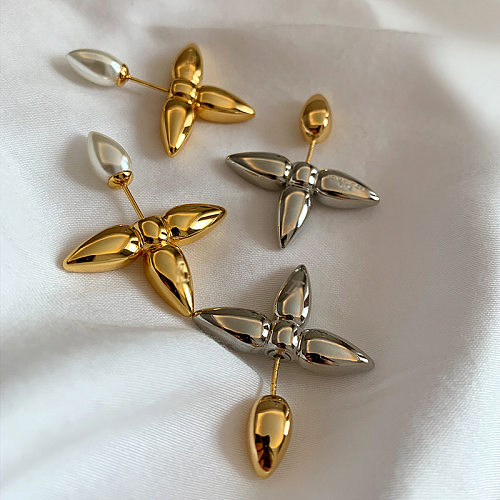 1 paire de clous d'oreilles en cuivre plaqué or, Style Simple, fleur plaquée