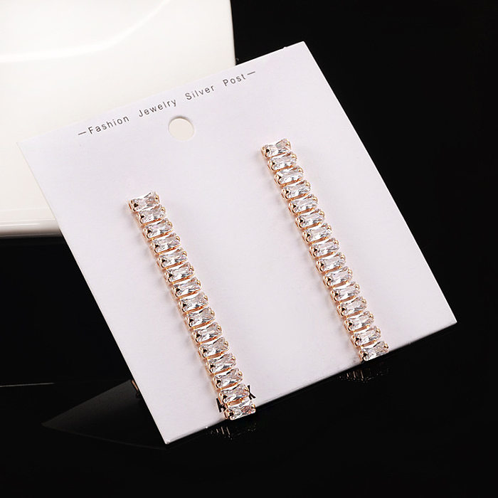 1 Pair Simple Style Geometric Tassel Inlay Copper Zircon White Gold Plated Gold Plated Ear Studs
