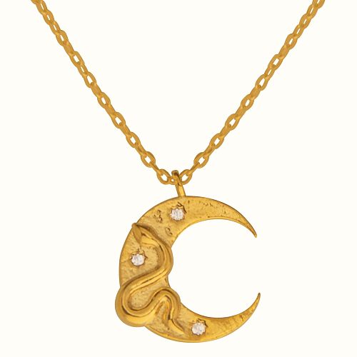Retro Simple Style Moon Snake Copper Plating Inlay Zircon Gold Plated Pendant Necklace