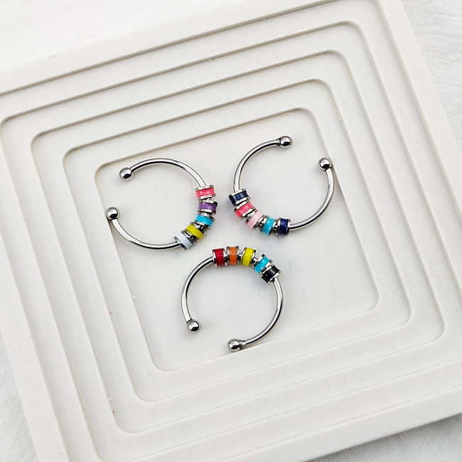 INS Style Round Stainless Steel Enamel Open Ring