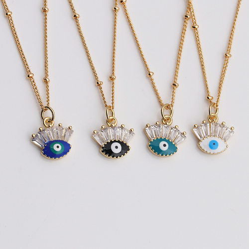 Kupfer-Zirkon-Halskette. Halskette mit Mikro-Intarsien-Zirkon-Anhänger, mehrfarbig, blaues Auge