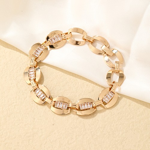 Elegante glam luxuoso geométrico cobre chapeamento incrustado zircão pulseiras banhadas a ouro