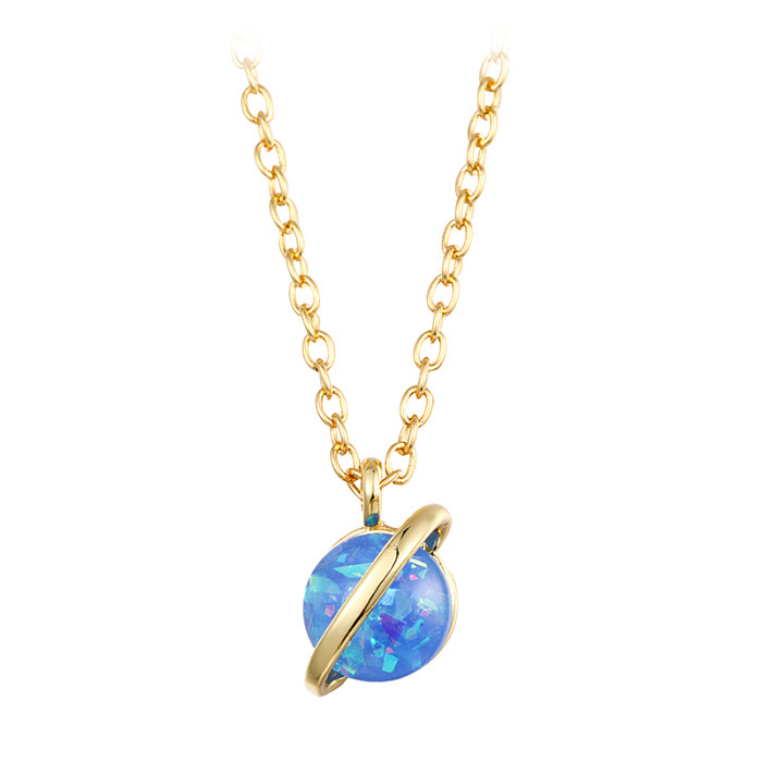 Simple Style Planet Copper Gold Plated Inlay Artificial Gemstones Pendant Necklace 1 Piece