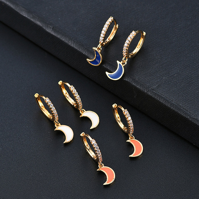 1 Pair IG Style Commute Moon Plating Inlay Copper Zircon Gold Plated Drop Earrings