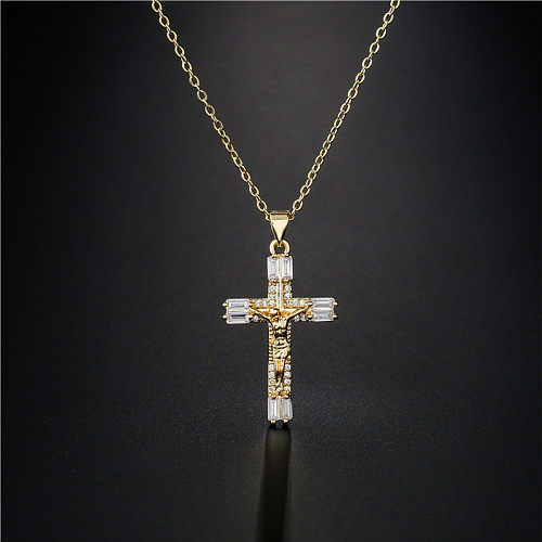 Colar de cruz de Jesus com zircão microincrustado de cobre da moda