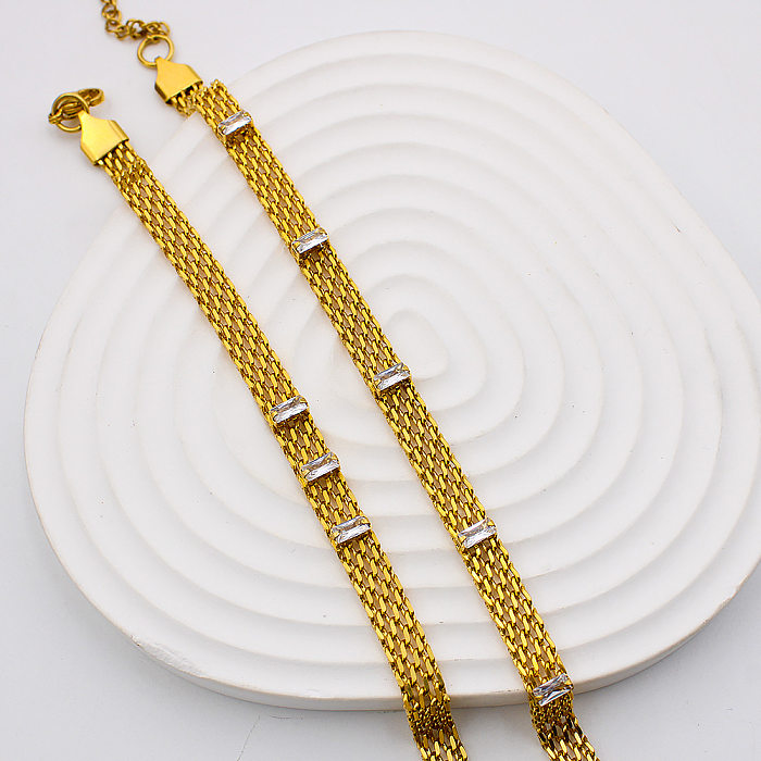 Retro-Armband-Halskette aus einfarbigem Edelstahl mit Inlay-Zirkon-Beschichtung, 1 Stück