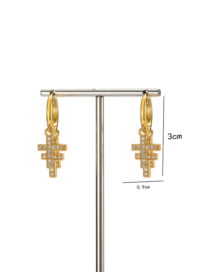1 Pair Cool Style Cross Plating Inlay Copper Zircon 18K Gold Plated Drop Earrings