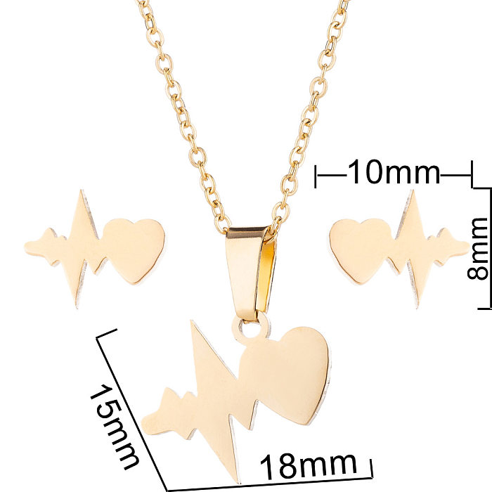Fashion Electrocardiogram Heart Shape Stainless Steel Jewelry Set 1 Set