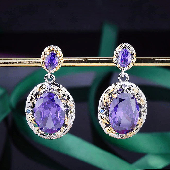 Glam Oval Cobre Incrustaciones Diamantes De Imitación Anillos De Mujer Pendientes Collar