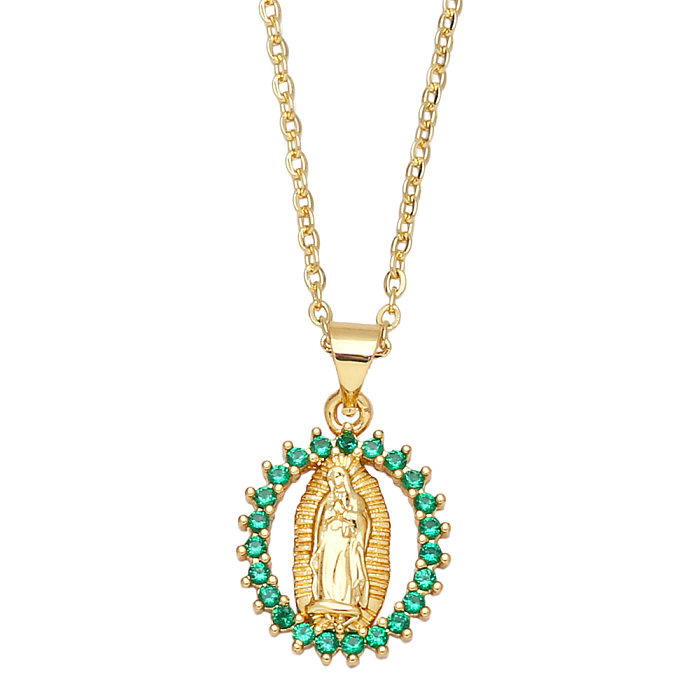 Fashion Copper Inlaid Zircon Virgin Mary Pendant Necklace Female