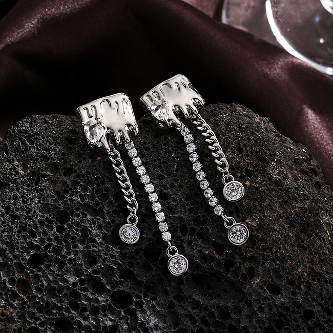 1 Pair Simple Style Solid Color Plating Inlay Copper Zircon Silver Plated Drop Earrings