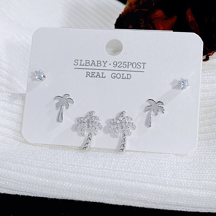 Simple Style Geometric Heart Shape Bow Knot Copper Plating Inlay Artificial Gemstones Ear Studs