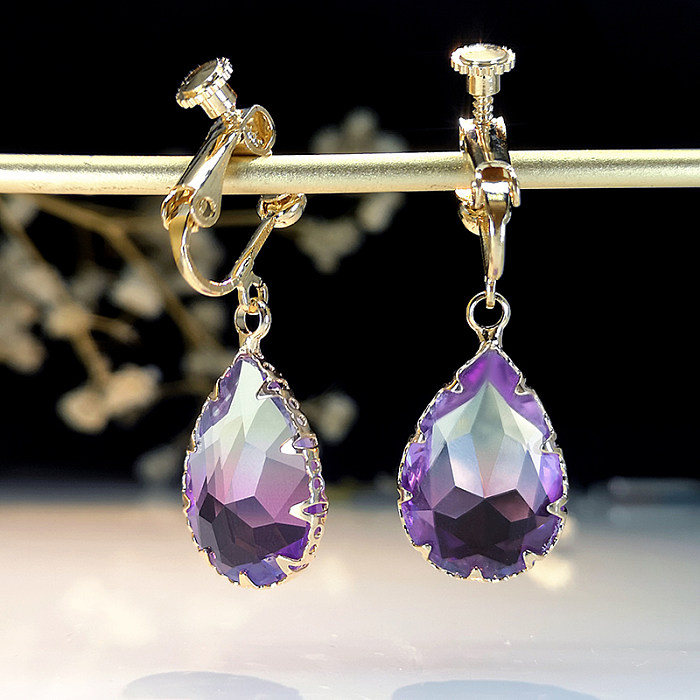 1 Pair Glam Classical Water Droplets Gradient Color Plating Inlay Copper Artificial Gemstones Gold Plated Ear Clips