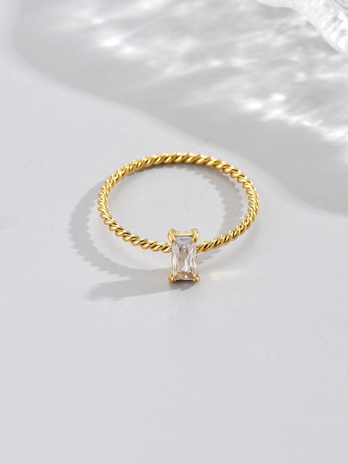 Wholesale Simple Style Korean Style Square Stainless Steel 14K Gold Plated Zircon Rings