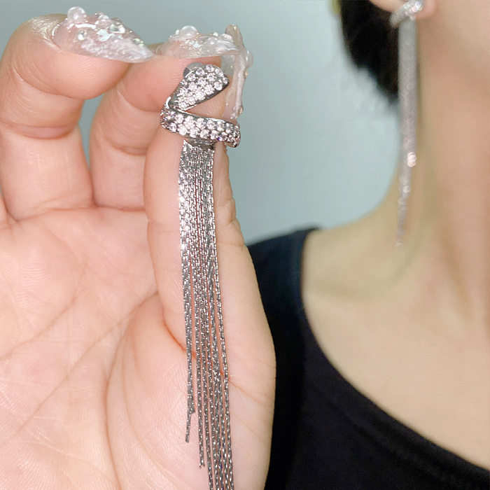 1 Pair Elegant Retro Tassel Inlay Copper Artificial Gemstones Drop Earrings