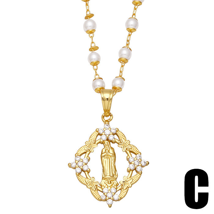 Mode Bunte Zirkon Blume Jungfrau Maria Weibliche Einfache Perlenkette Halskette Kupfer Halskette