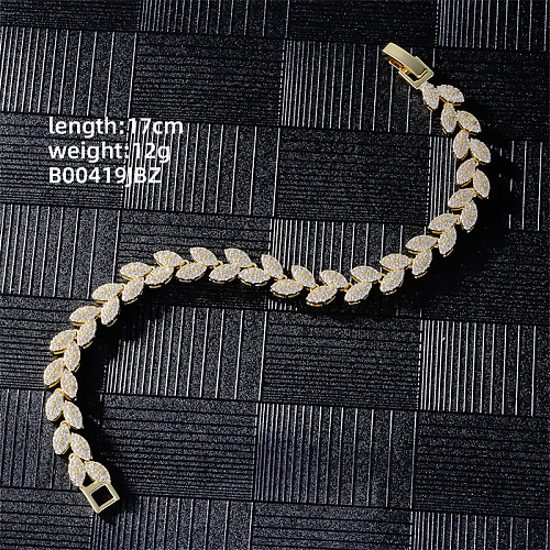 Casual Elegant Leaves Copper Inlay Zircon Bracelets