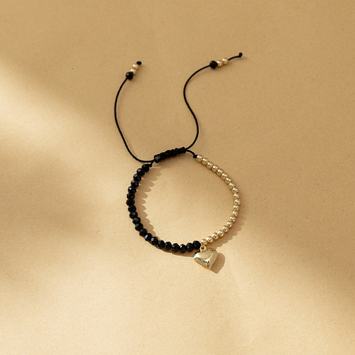 Bracelets de placage de cuivre en cristal artificiel en forme de cœur élégant et décontracté