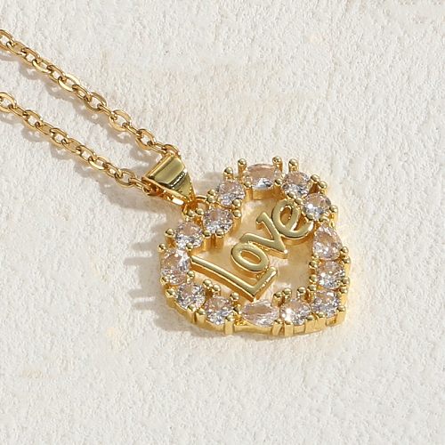 Casual Modern Style Human Oval Heart Shape Copper Plating Hollow Out Inlay Zircon 14K Gold Plated Pendant Necklace Long Necklace