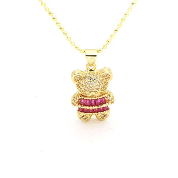 Simple Style Bear Copper Inlay Rhinestones Pendant Necklace