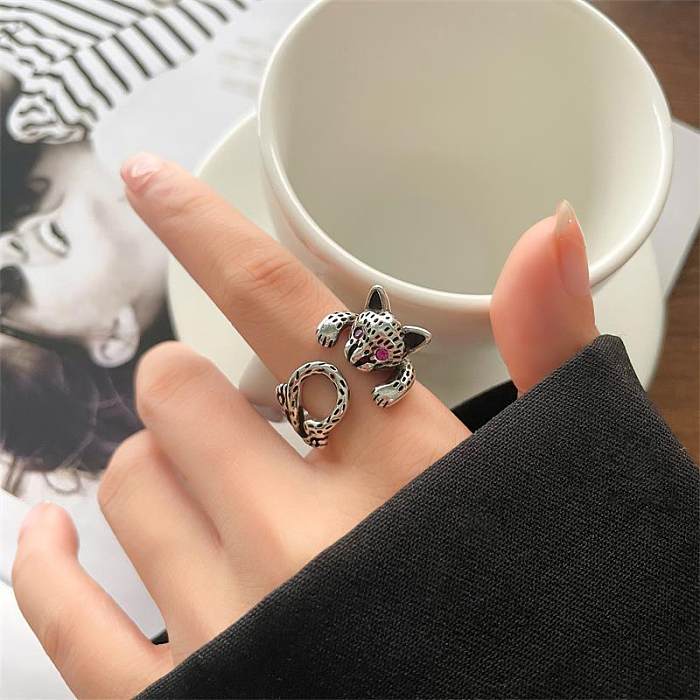 Animal Retro 925 Sterling Silver Ring Female Snake Cat Elephant Special-Interest Design Niello Jewelry Open-End Personality Ring No