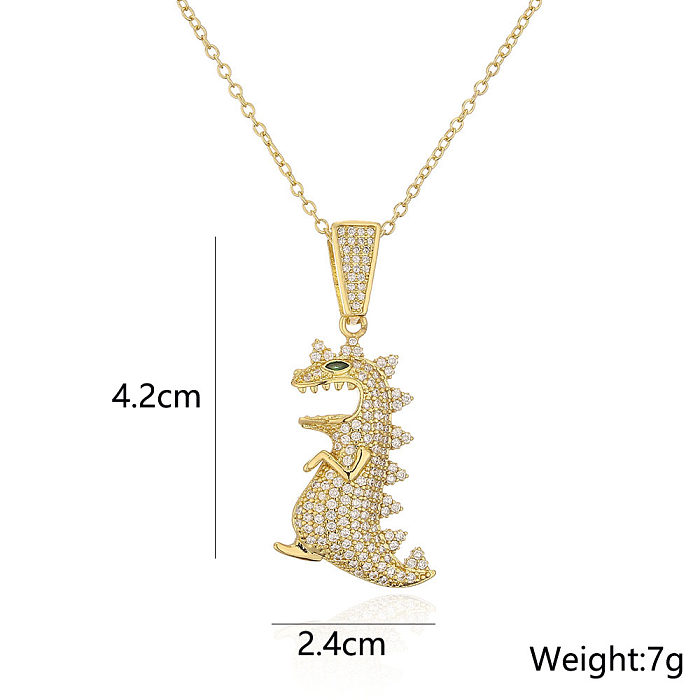 Fashion 18K Gold Zircon Dinosaur Shaped Leopard Head Dragonfly Pendant Necklace